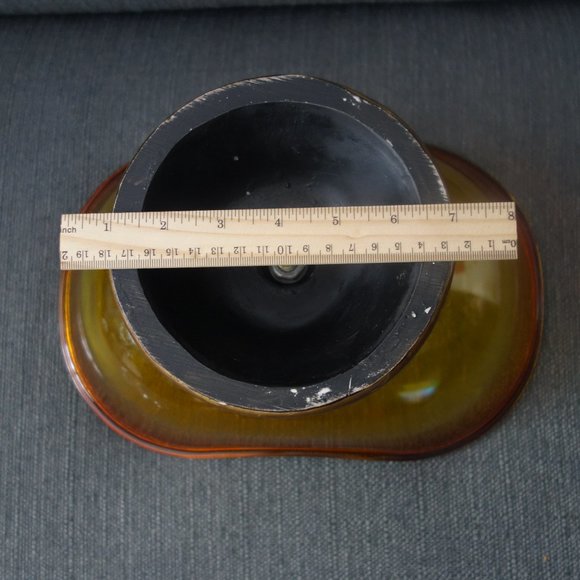 Amber Colored Glass Pedestal Bowl with Metal Base - Picture 10 of 13